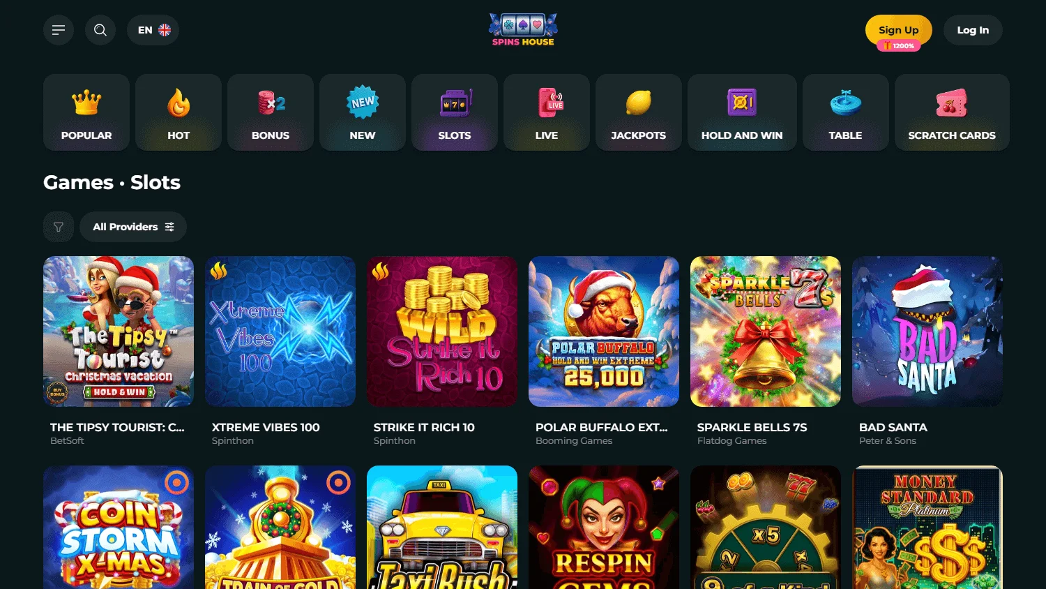 Spins House Casino desktop games screen